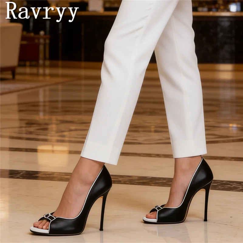 

Fashion Women Peep Toe Stiletto Heels, Black White Mixed Color Open Toe High Heel Pumps, Sexy Party Dress Shoes