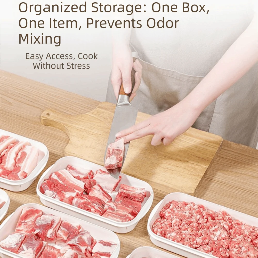 4Pcs Airtight Freezer Fresh-Keeping Box Stackable Microwave Safe Refrigerator Organizer Box 350/800ml Reusable