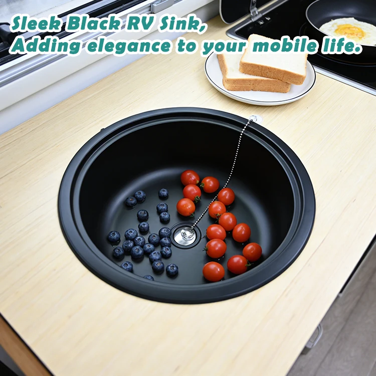 Nanocoated Black RV Kitchen Sink SS304 Single Bowl Easy Install for Camper Caravan Yacht Boat Motorhome