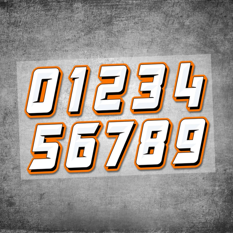 1PC Orange Number 0123456789 Motorcycle Stickers for Fuel Tank Helemt Front Fairing Waterproof DIY Moto 0 To 9 Vinyl Decals