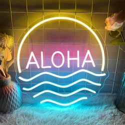 Aloha Neon Led Sign Sun Wave Neon Lights USB LED Lamps Signs Home Wall Decor Bedroom Kid Room Bar Party Game Room Decoration