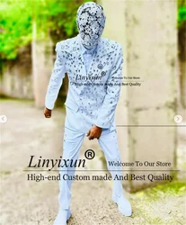Stunning Beads Crystals Men Suits Customized Wedding Groom Tuxedo Slim Fit Costume Homme 2 Pieces Set Male Prom Blazer Party