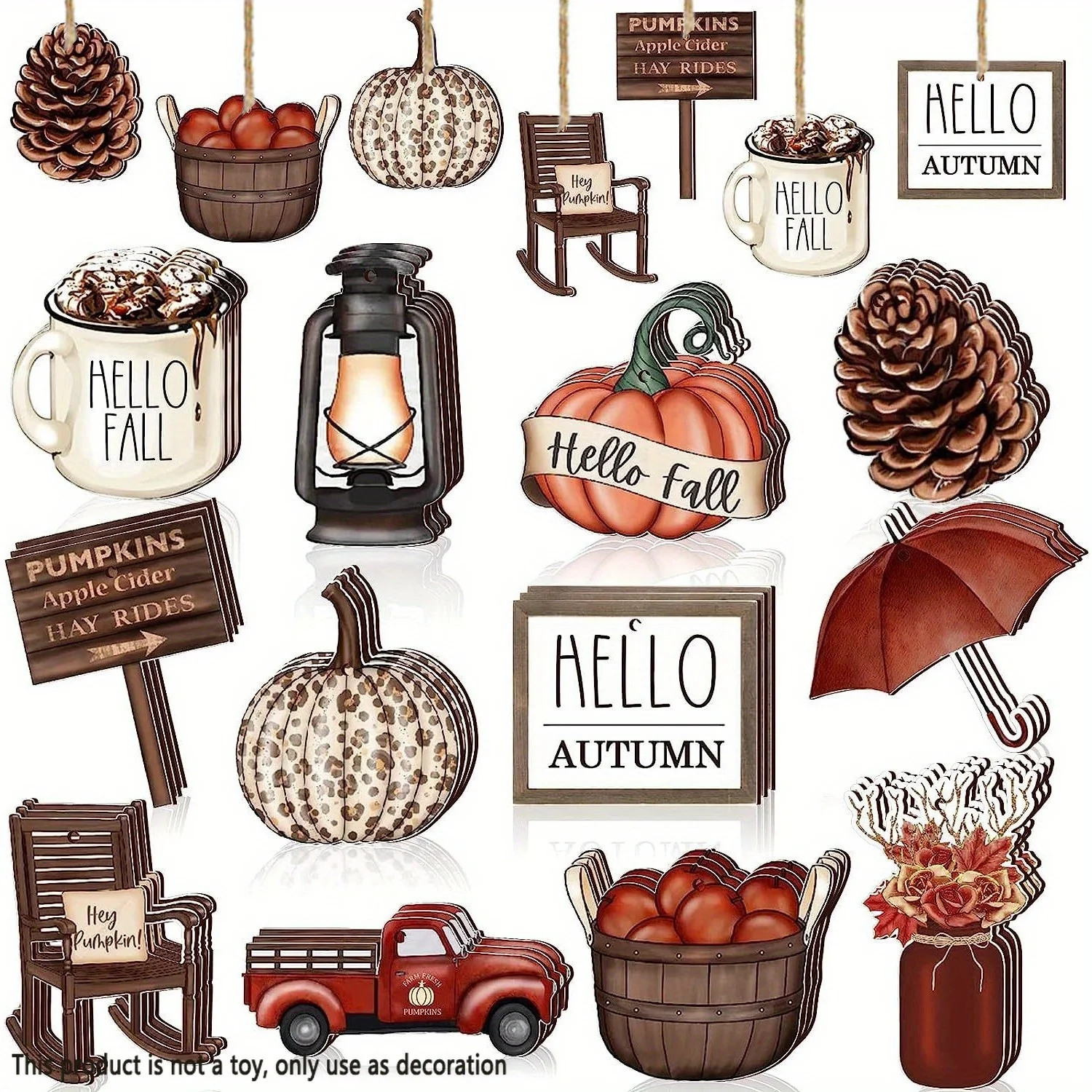 24pcs,Thanksgiving Vintage Style Wooden Hanging Ornaments, Tree Decorations, Garden Yard Decoration,Party Decor, Holiday Supply