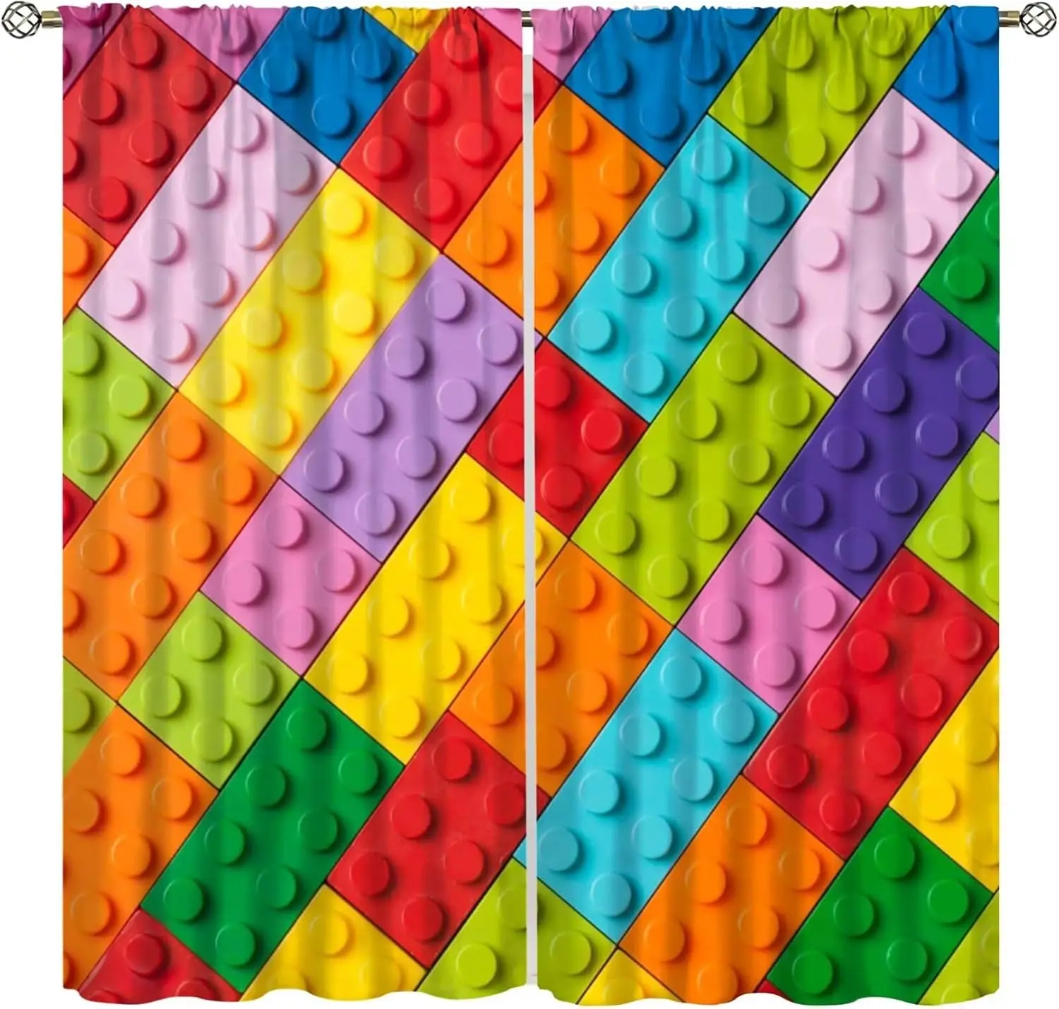 Kids Boys Window Curtains,Building Blocks Toys Treatments Colorful Plastic Brick Geometric Print Pattern Abstract Contour Drapes