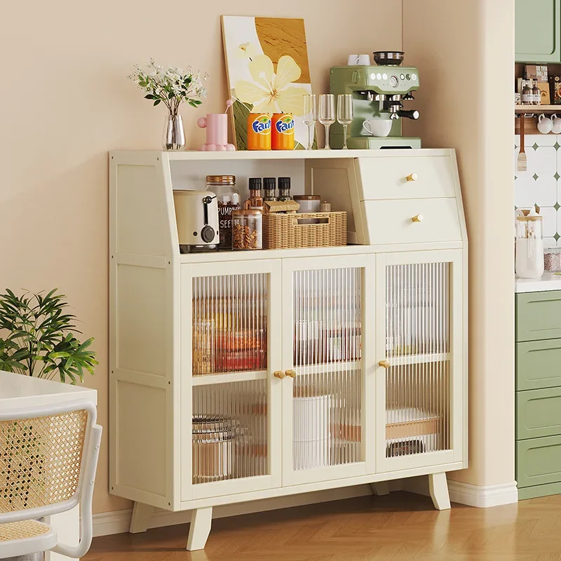 Customizable Bamboo Kitchen Sideboard Storage Cabinet Home Utensils & Dinnerware Rack for Living Room