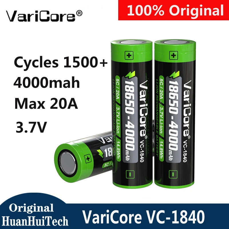 Batterie rechargeable originale VariCore VC-1840 INR 18650 4000mah Max 20A 3.7V haute énergie, cycles 1200+, pour outils électriques