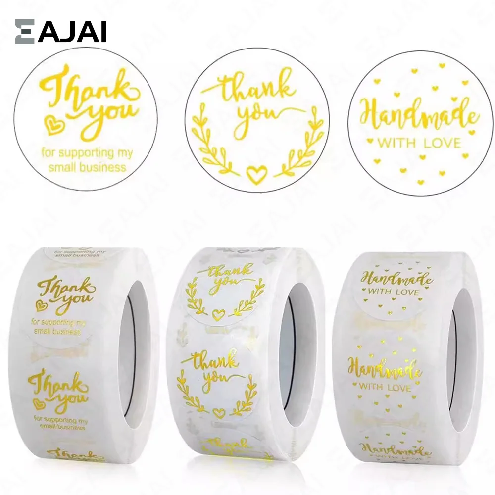 500pcs Thank You Sticker Gold paper Business Label Sticker for Baking Packaging Handmade decor cute stationery supplies 1inch