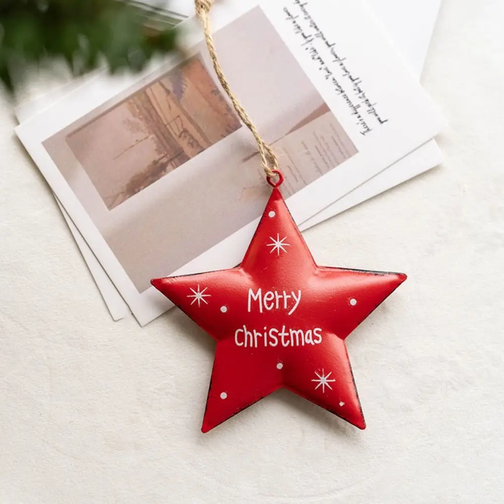 Nordic Style Christmas Five-pointed Star Pendant Iron Hanging Xmas Tree Hanging Pendant White/Red