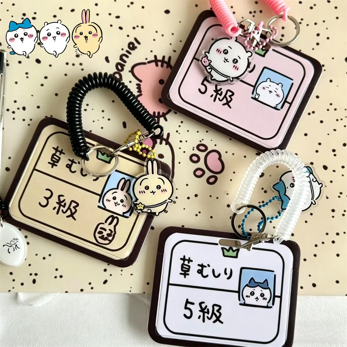 Cute Chiikawa Hachiware Usagi Card Holder for Student School ID Meal Holder for Bus and Subway Card Neck Strap