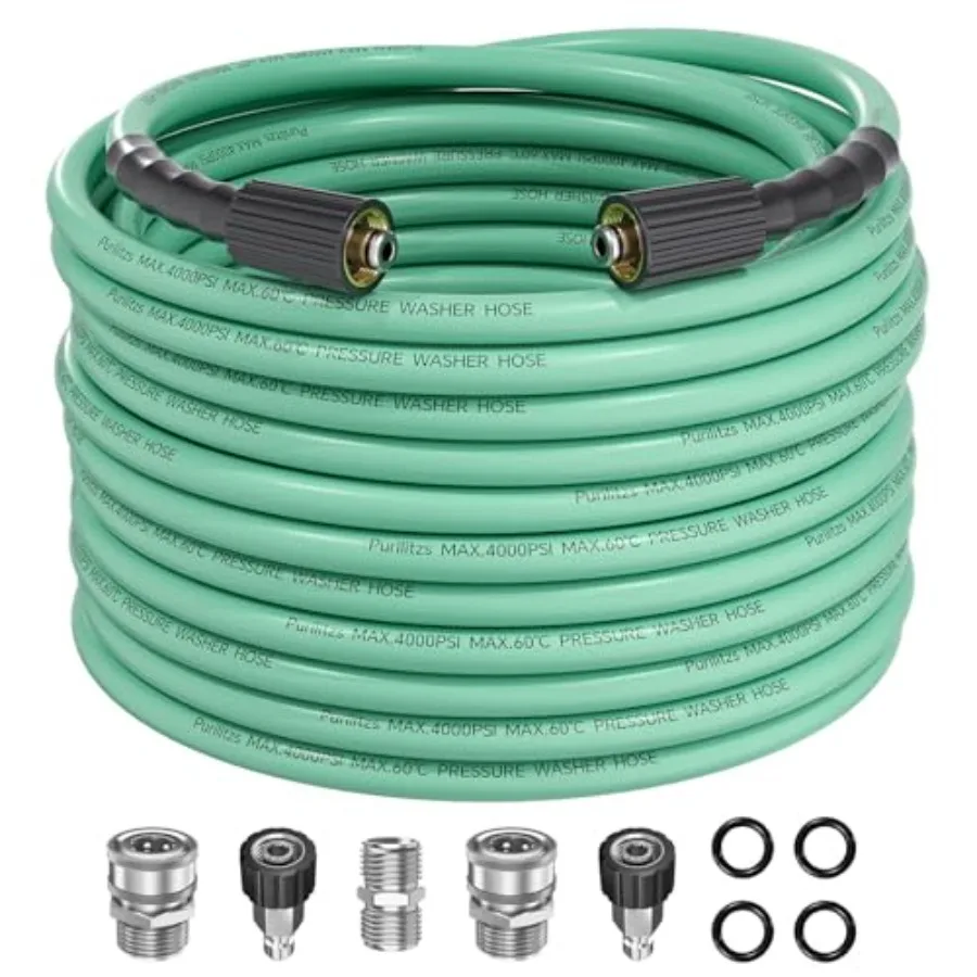 Prure Washer Hose 50Feet with M22-14/15 Fittings, 1/4 Inch Kink Resistant Replacement Hose 4000PSI with Leak-Free M22 to 3/8 Qu