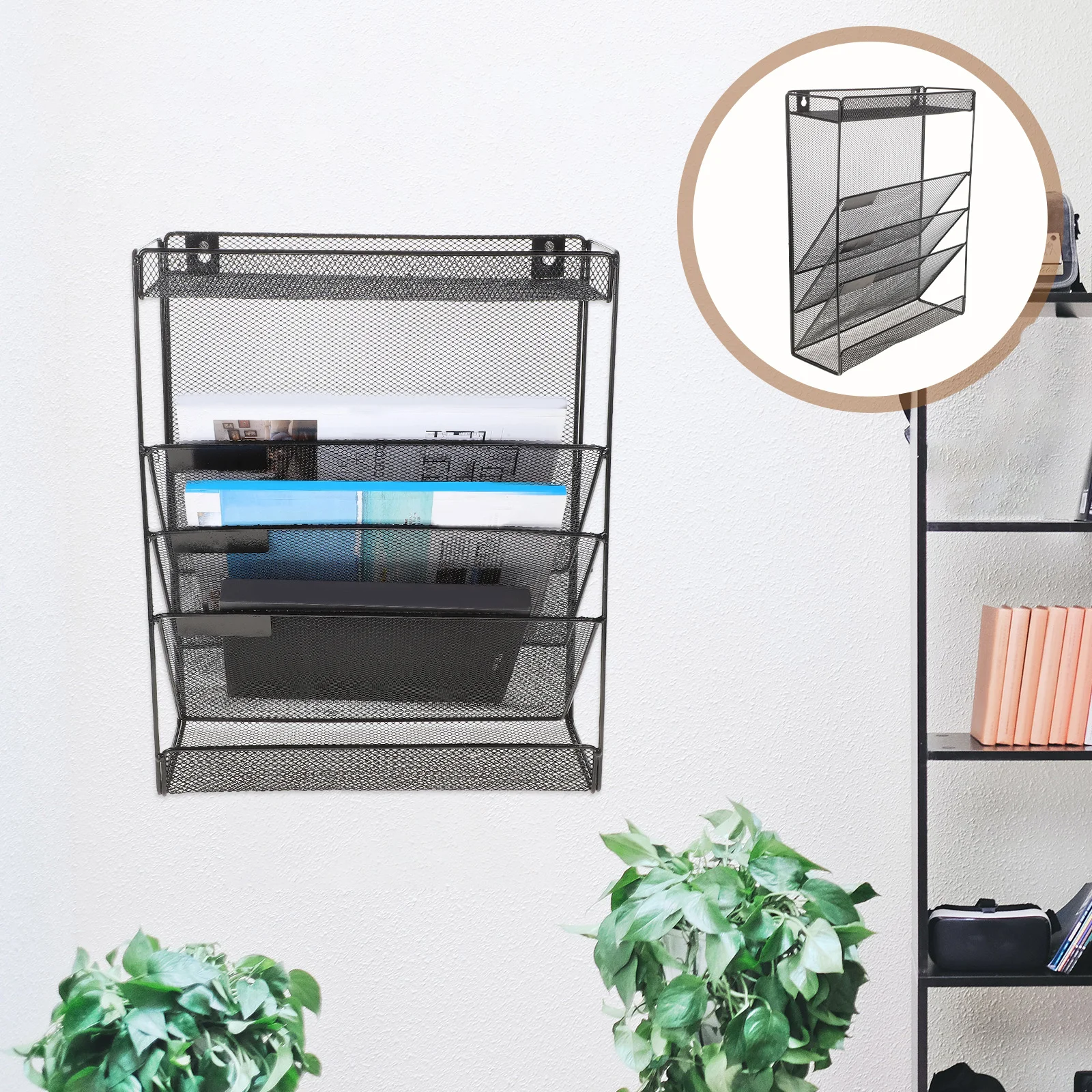 رف الملفات الحائط المعادن العمودي المنظم لمكتب غرفة الدراسة سلة التخزين حامل مجلة رف سلال الأسلاك