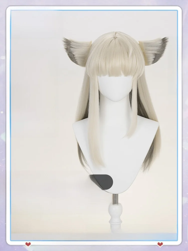 Monenjoy End of the Earth Perica - Peluca de cosplay con plumas de oreja desmontables, accesorio de pelo con simulación realista del cuero cabelludo para Otaku