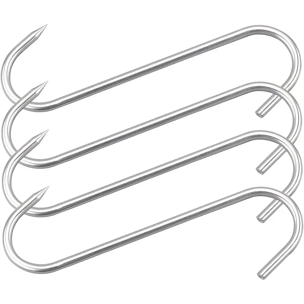 

10 Meat Hooks, 8mm Heavy Duty S-Hooks Stainless Steel Meat Processing Butcher Hook 4 Pack