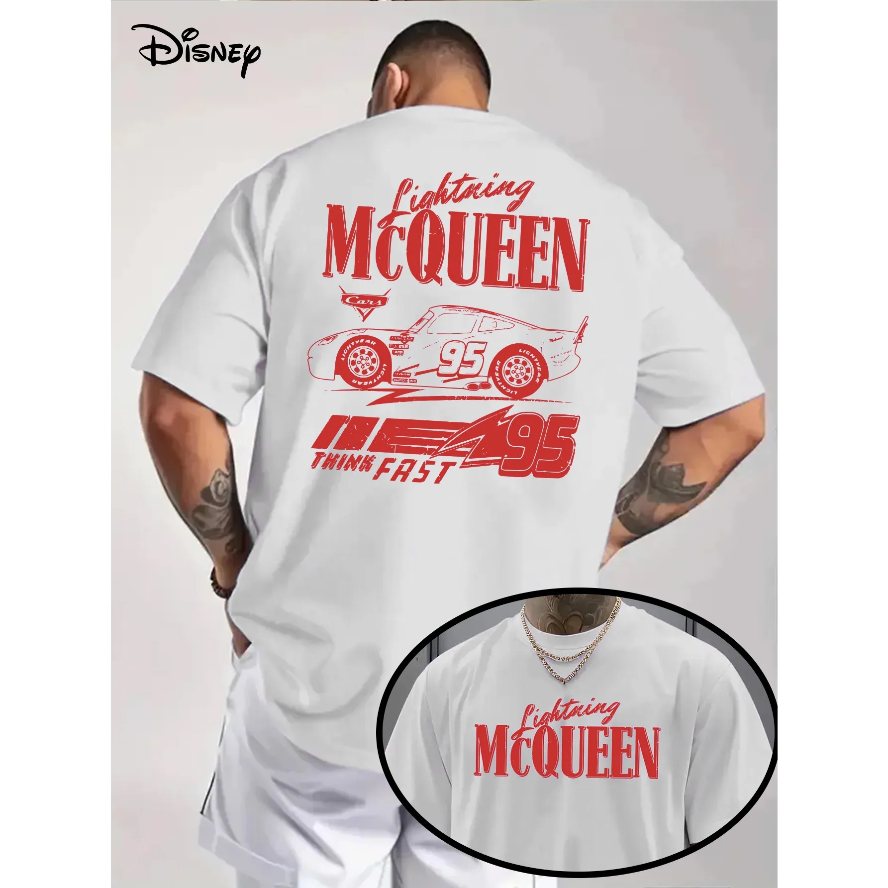 

Street Racing Style T-shirt Men Women Disney Double Sided Printed Short Sleeved Casual Top Street Wear Oversized Couple T-shirt
