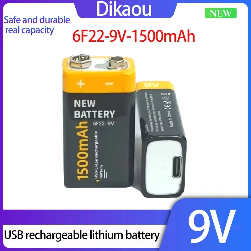 20pcs 9V 1500mAh Li-ion Rechargeable Battery USB 9V Battery for Multimeter Microphone Toy Remote Control KTV Toy Type-C