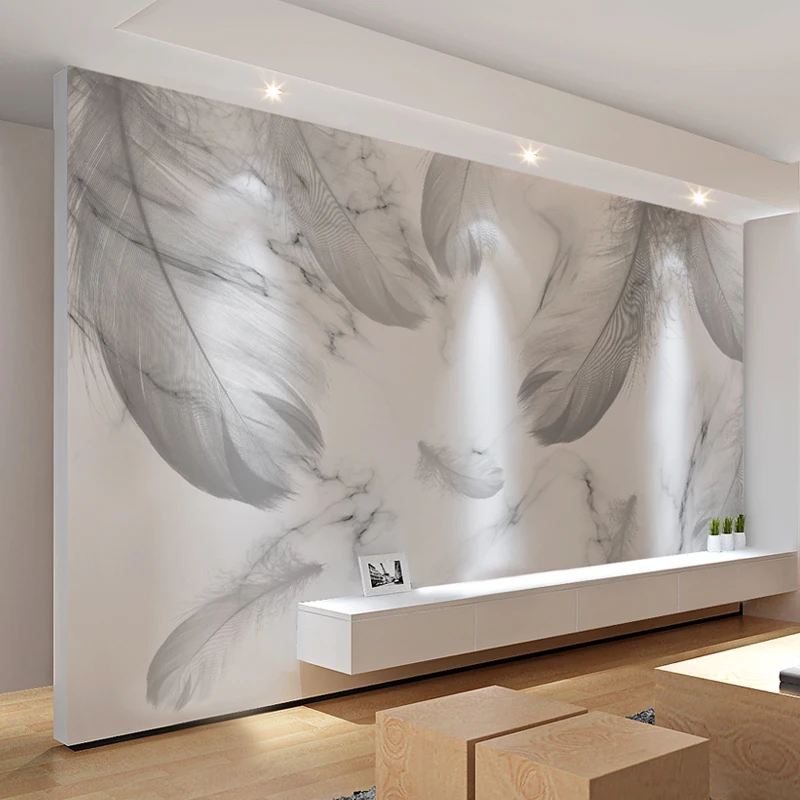 

Custom 3d wallpaper mural Nordic gray feather high-end bedroom living room background wall papel mural papel de pared