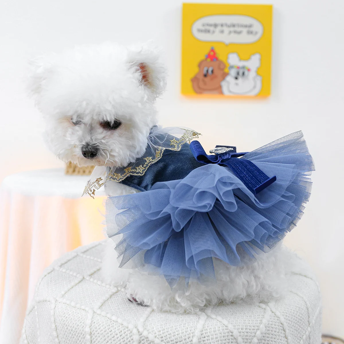 1PC Pet Clothing Spring and Autumn Royal Blue Dress Wedding Princess Dress Suitable for Small and Medium sized Dogs