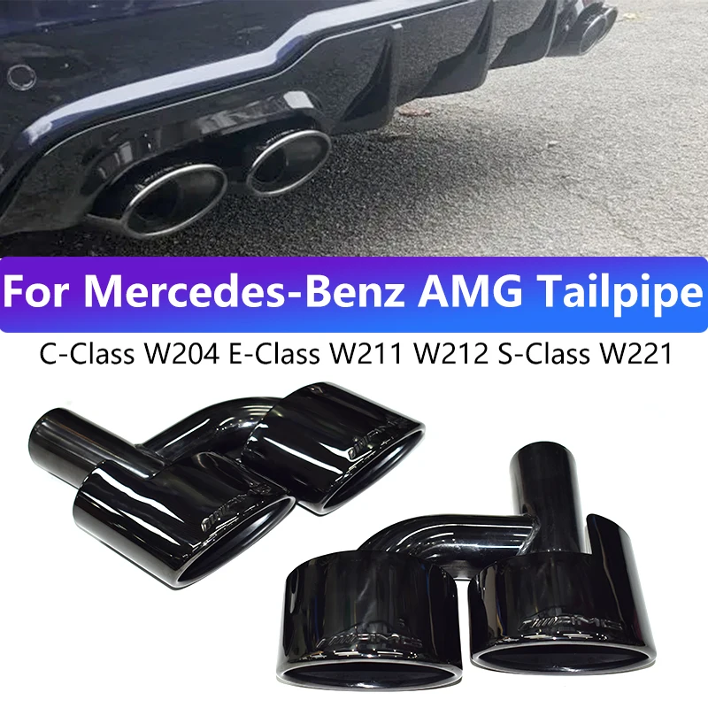 For Mercedes-Benz C-Class W204 E-Class W212 S-Class W221 Exhaust Pipe Upgrade 63 AMG Welded Oval Muffler Tip Exhaust Head