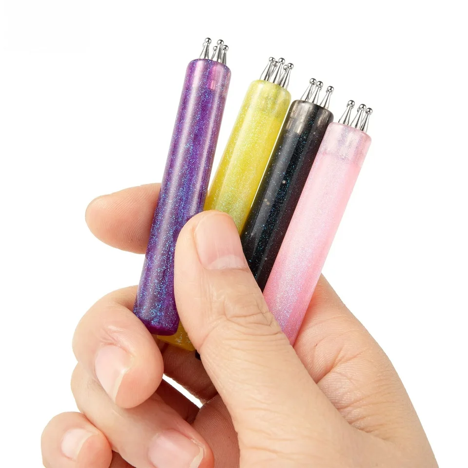 1 Pieza de Herramienta de Puntos de 5 Pétalos para Arte de Uñas DIY, Creador de Flores, Punta Fina, Recolector de Piedras, Mango con Brillantina, Herramientas de Manicura 5