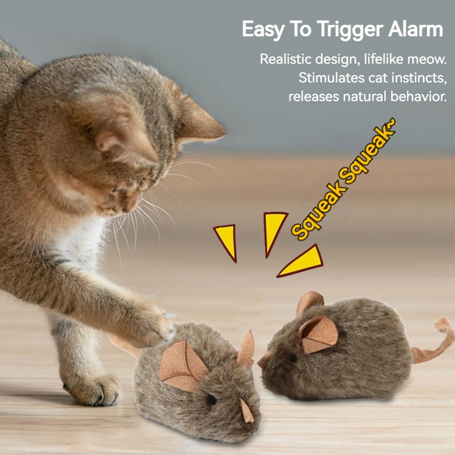 Interactive Squeaky Plush Mouse Cat Toy with Smart Induction Sound Realistic Squeaking Bite & Scratch Resistant for Kitten Self-