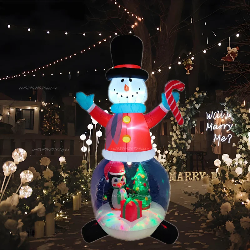 2.4M Christmas Inflatables Hhyaline Belly Snowman Built-in LED Lights Indoor Outdoor Decorations Yard Garden Holiday Party Props