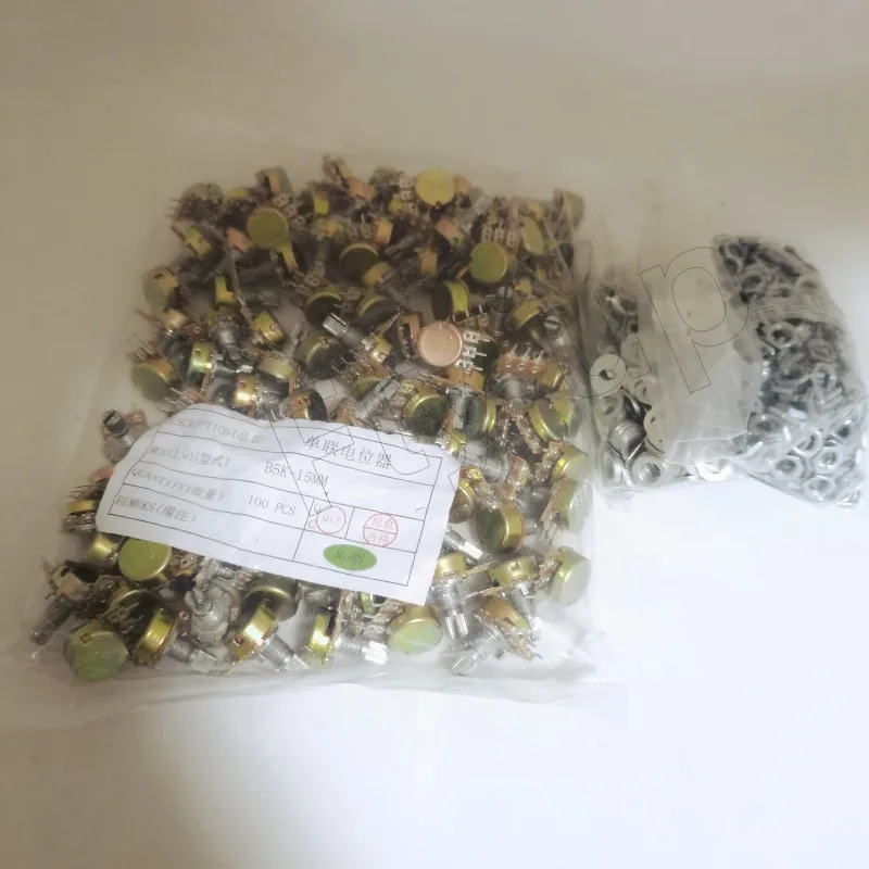 100szt WH148 Potencjometr liniowy 15mm Wałek z nakrętkami i podkładkami 3pin WH148 B1K B2K B5K B10K B20K B50K B100K B250K B500K B1M