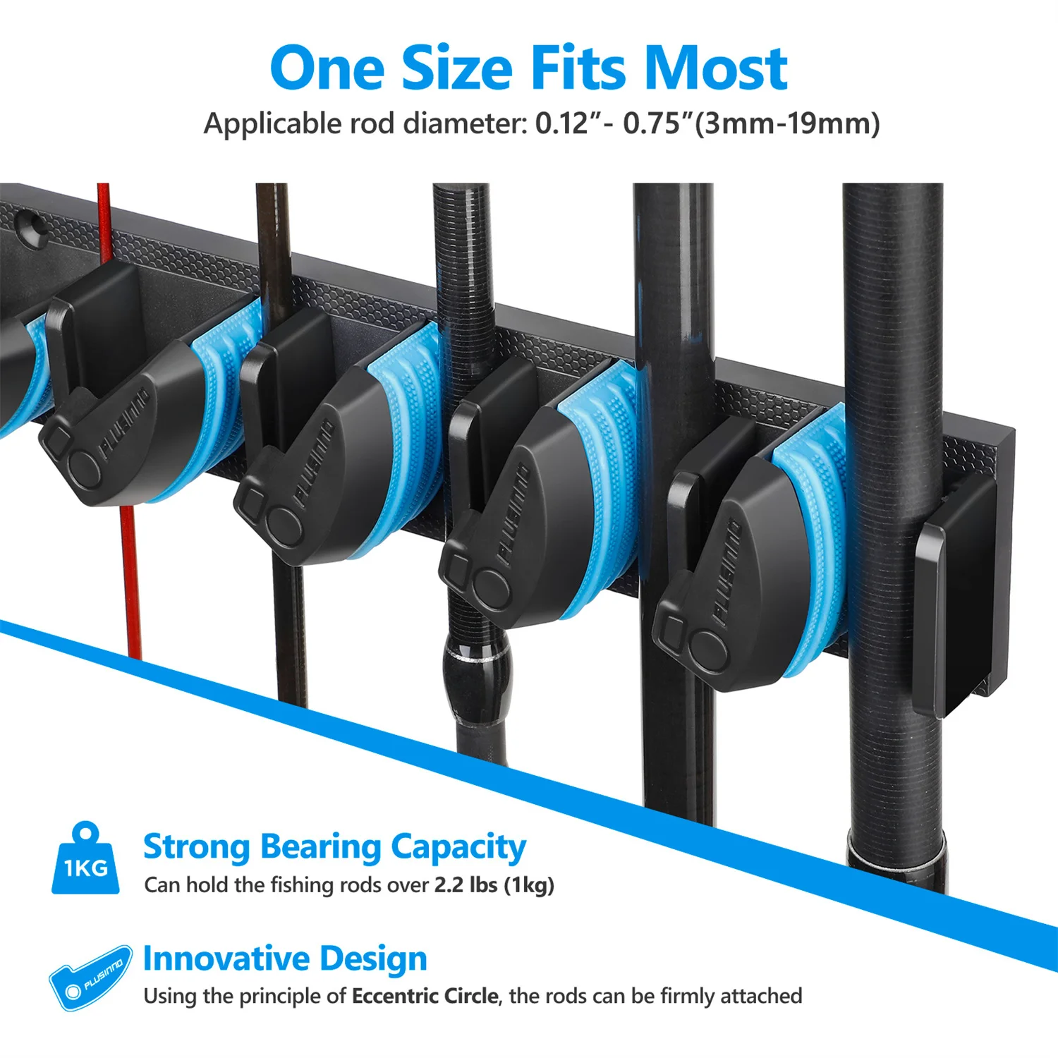 PLUSINNO Vertical Wall Mounted Fishing Rod Holder Pole Rack Holds Up to 9 Rods or Combos