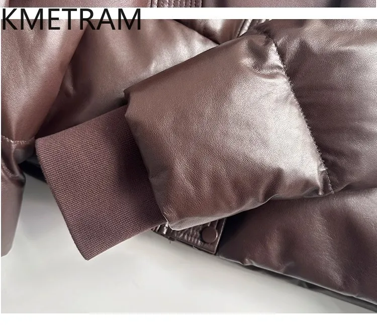 100% 양피 다운 코트 여성 스탠드 칼라 정품 가죽 짧은 퍼퍼 자켓 2025 겉옷 겨울 의류 여성 пуховик