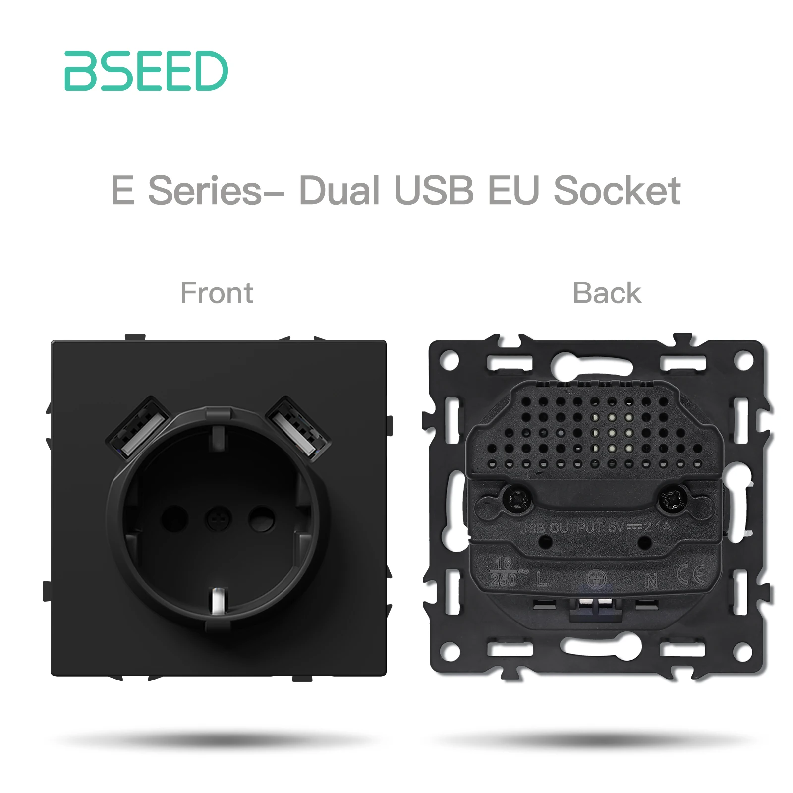 BSEED Tastenschaltermodul USB Telefon Ladebuchse Teile Wandlichtschalter Schlüsseleinsatz Kunststoffrahmen Kombination E-Serie Schwarz 9