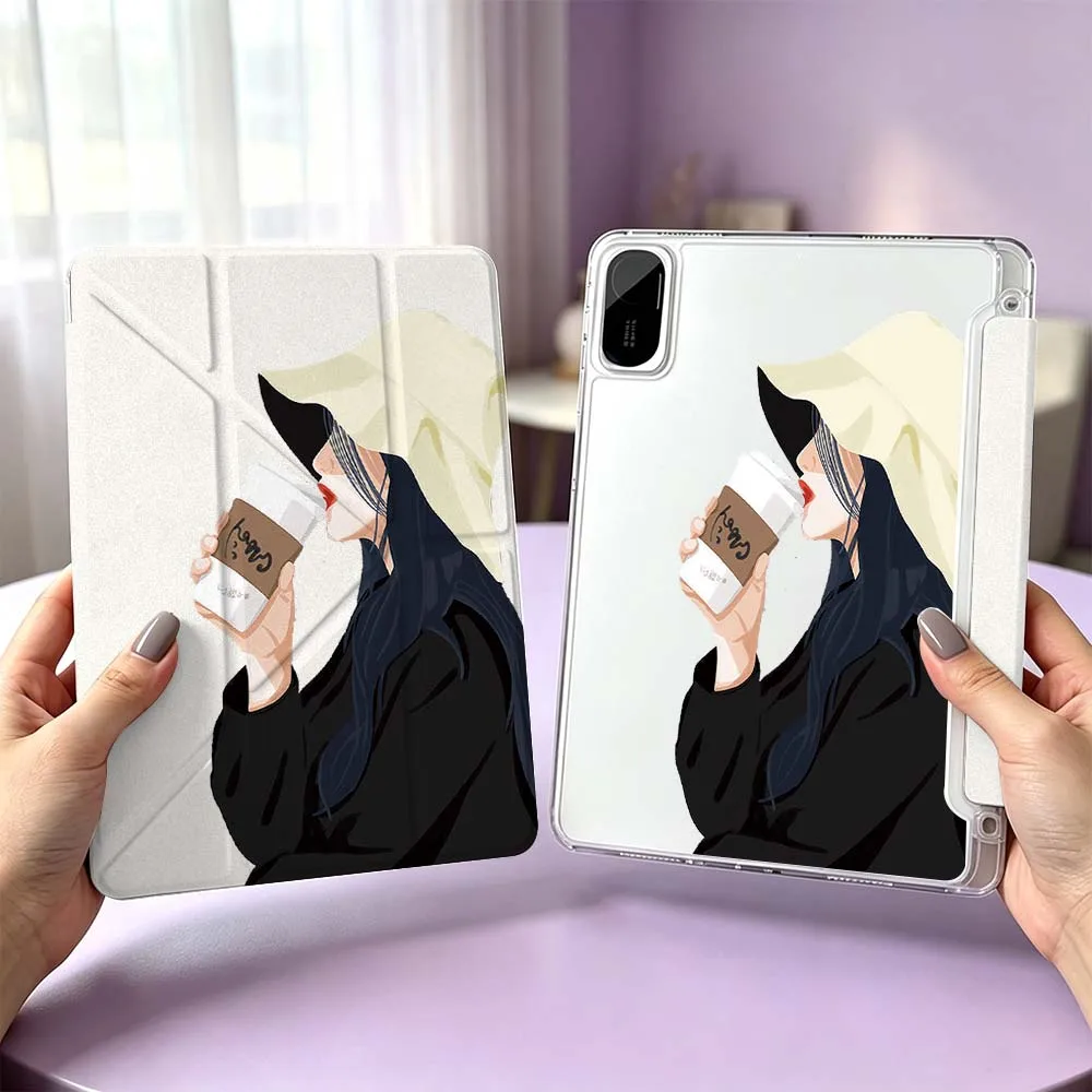 Cartoon Woman Drinking Coffee Cool For Xiaomi Redmi Poco Pad 8 7 6 5 C1 SE 9.7 11.2 12.1 11 inch 3Y Tablet Case
