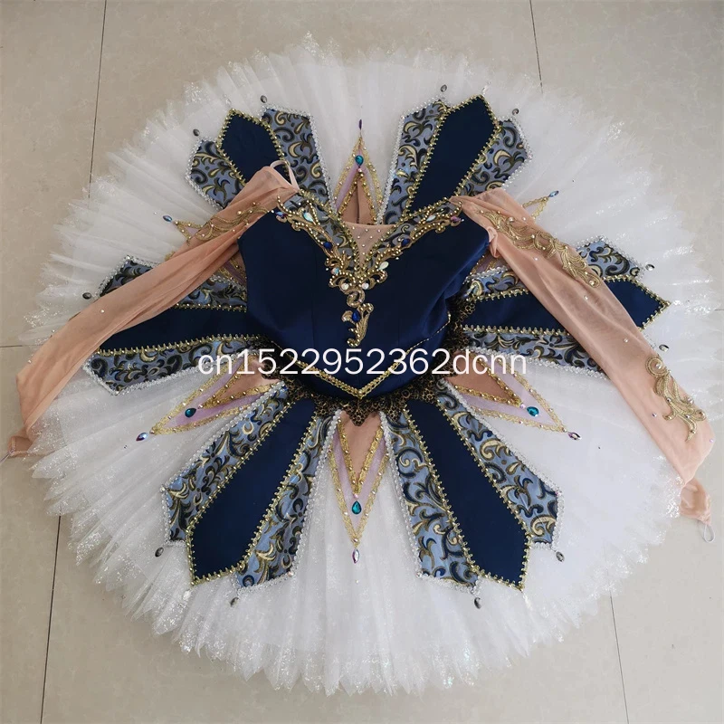 

Professional High Quality 10-12 Layers Custom Size Girls Adult Performance Wear Navy Blue Straight Ballet Tutu Costumes