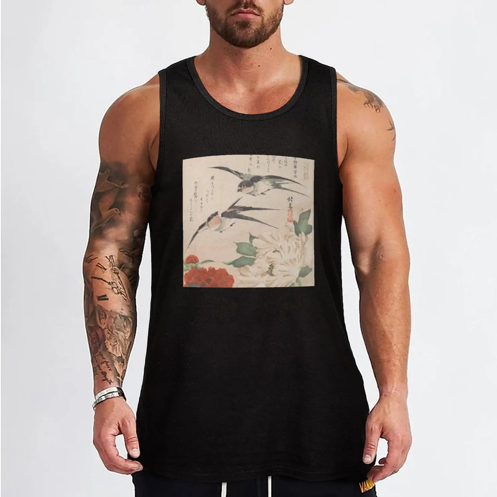 Swallows and Peonies Japanese Edo Art (kachō) Tank Top men clothings Bodybuilding shirt Sleeveless top Muscle fit