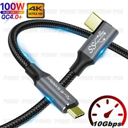 Cable de codo Thunderbolt USB 3,2 Gen2, Cable rápido tipo C, 4K, 5A, 100W, 10gbps, para Macbook Pro, USB3.1, Gen2