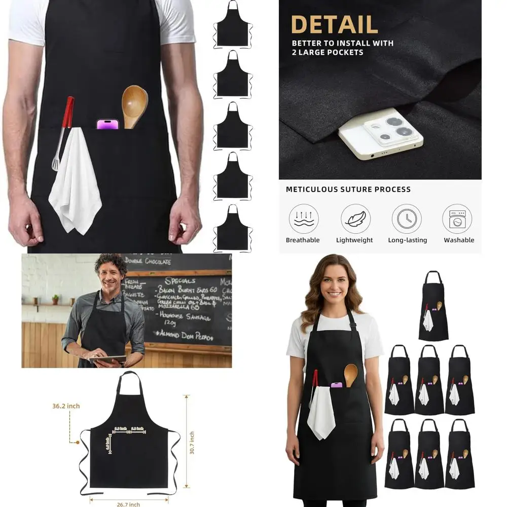 

Unisex 31x27 Large Cooking Apron with 36 Ties, 2 Pockets, Durable for Kitchen Use