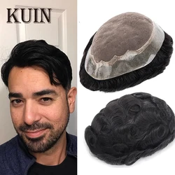 내추럴 남성용 Toupee 100% 인도 인모 모노 Pu, 모세관 보형물, 스트레이트 웨이브 헤어 교체 시스템, 6 인치 가발