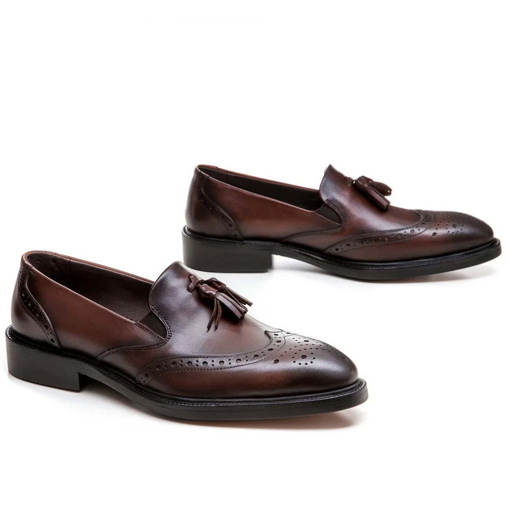 Fashion black / brown tan mens wedding shoes genuine leather loafers dress shoes mens formal work shoes with tassel