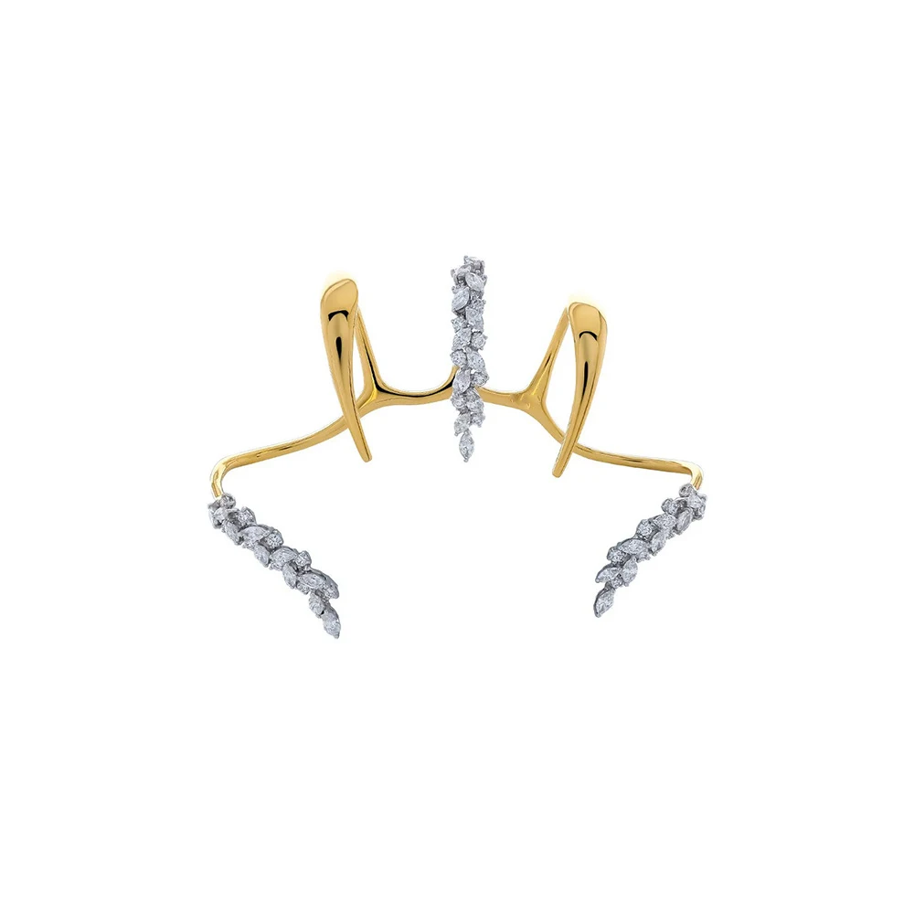 Punk Shiny Crystal Claw Ring Set Sharp Spike Geometric Finger Cuff Avant Garde Gothic Statement Hand Jewelry Charm