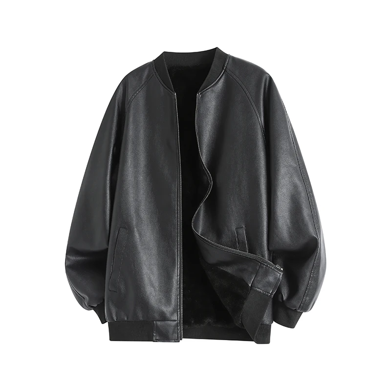 

Мужская черная куртка с бейсбольным воротником, осеннее пальто из искусственной кожи на молнии, мужская модная повседневная куртка из искусственной кожи, мужское свободное мотоциклетное пальто из искусственной кожи