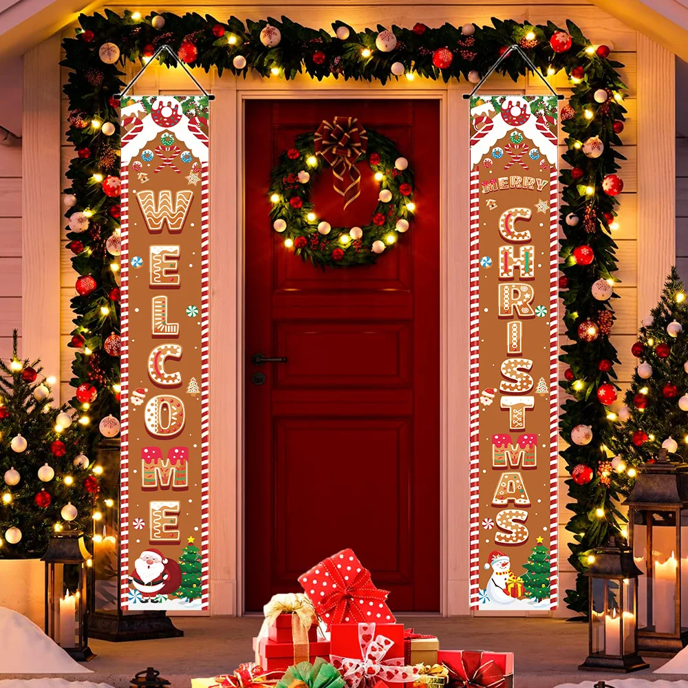A Christmas Banner Featuring a Gingerbread House and Auspicious Slogans Is Perfect as a Festive Home Entrance Decoration