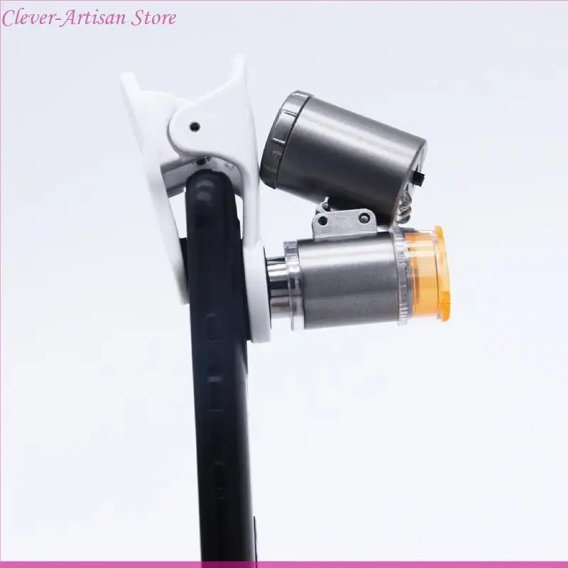 E06B 60x mini clip teléfono móvil microscopio lepa led led led lente óptica microscopio microscopio celular microscop