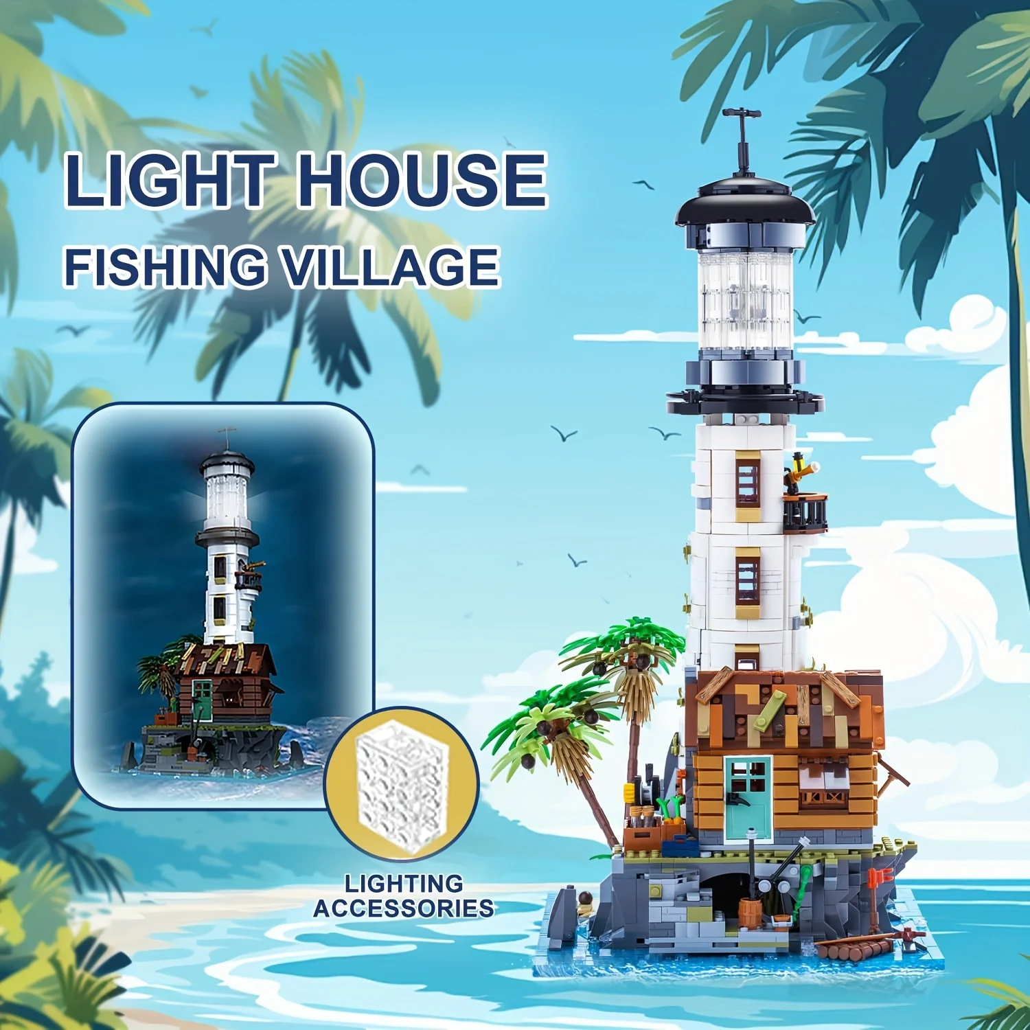 

Island Lighthouse Mini Building Set with Glowing Lights Creative Model Building Kit Gift , A Gift for Adults And Boys & Girls