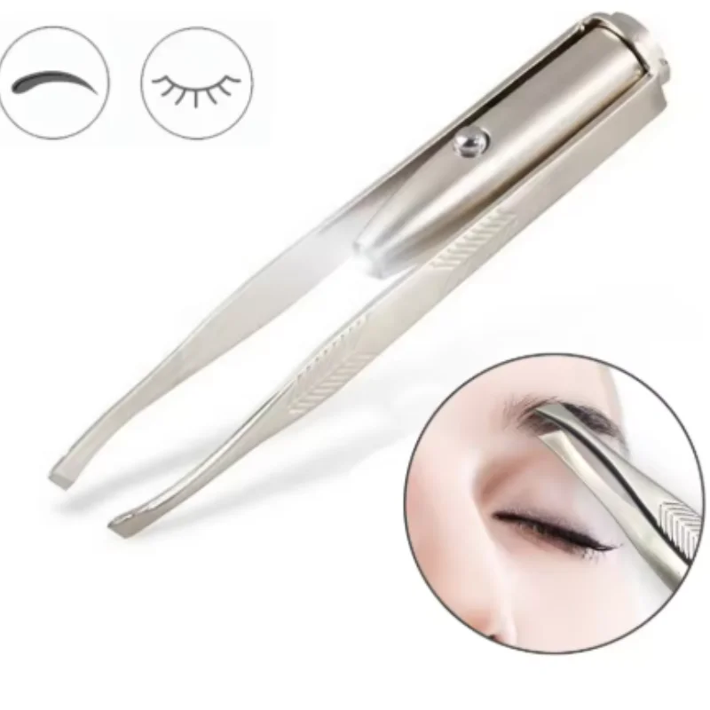 1/3/5pcs Stainless Steel LED Light Eyebrow Tweezer with Super Bright Built-in Lamp for Precise Hair Removal Portable Compact