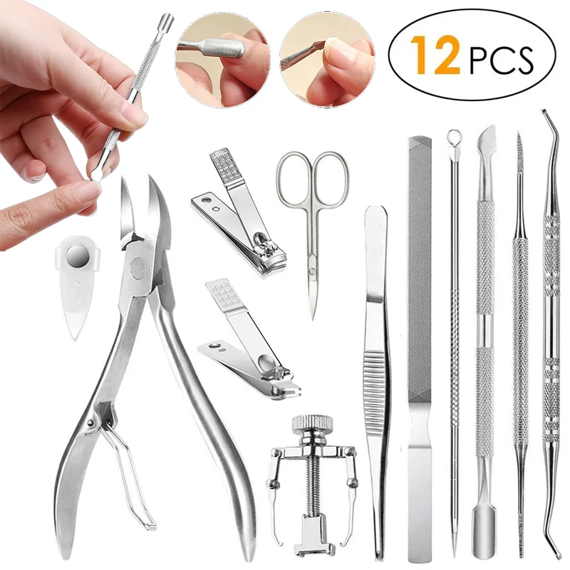 

Professional Pedicure Tools Ingrown Toenail Tools Kit Nail Care Ingrown Toenail Removal Correction Clippers Foot Care 12 Pcs/Set