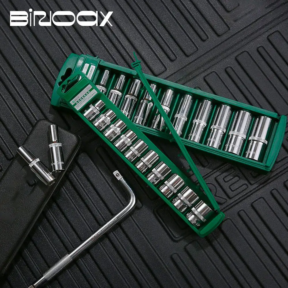 Conjunto de cabeça de chave de soquete sextavada 1/4 3/8 1/2, soquete curto e longo, porca profunda, manga de driver, ferramenta de catraca com suporte