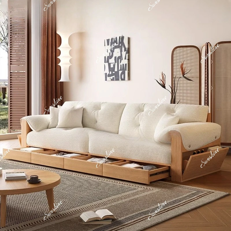 

Living room log cream wind fabric sofa small apartment storage simple and modern