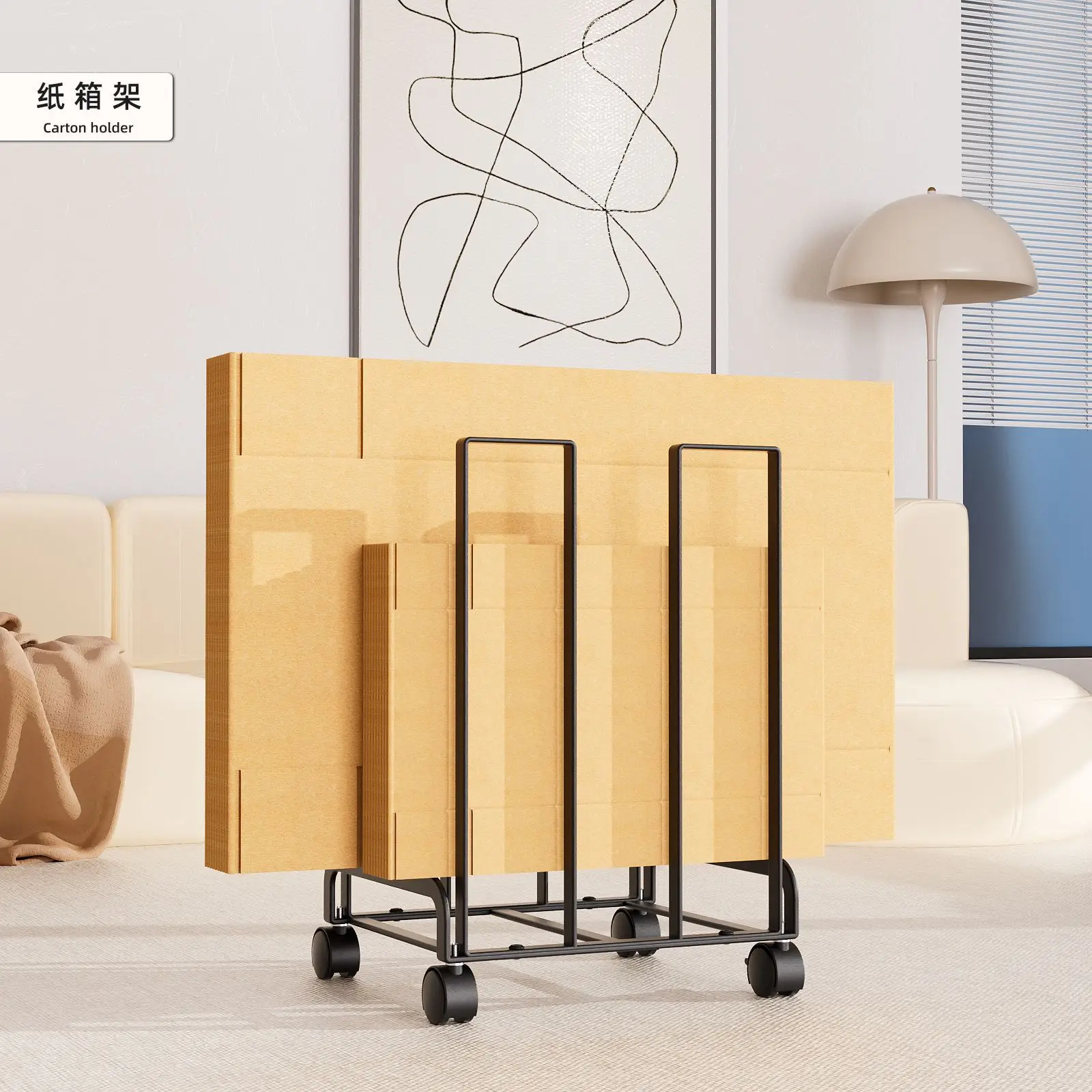 Wheeled Cardboard Storage Rack, Japanese Style Wheeled Storage Cart, Household Warehouse Paper Storage Bracket