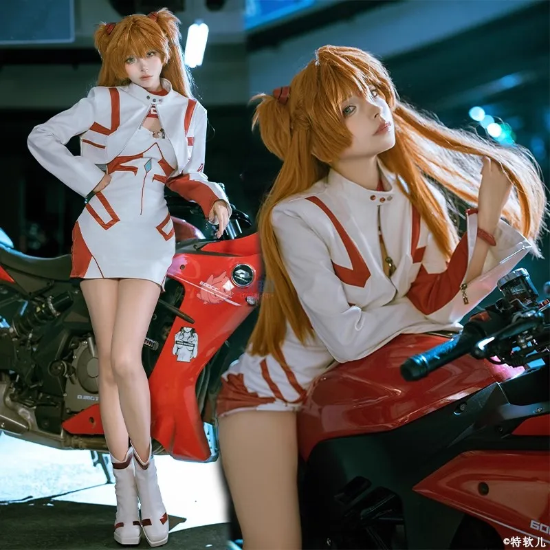 Asuka Cosplay EVA Asuka Langley Soryu Doujin traje de carreras Cosplay uniformes conjuntos peluca Anime Cosplay accesorios y zapatos