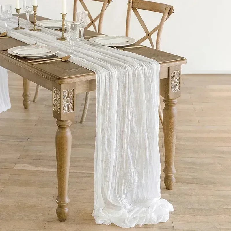 90*300CM Gauze Table Runner Dinning Decoration Rustic Country Boho Beach Wedding Party Table Decor Christmas Table Runners