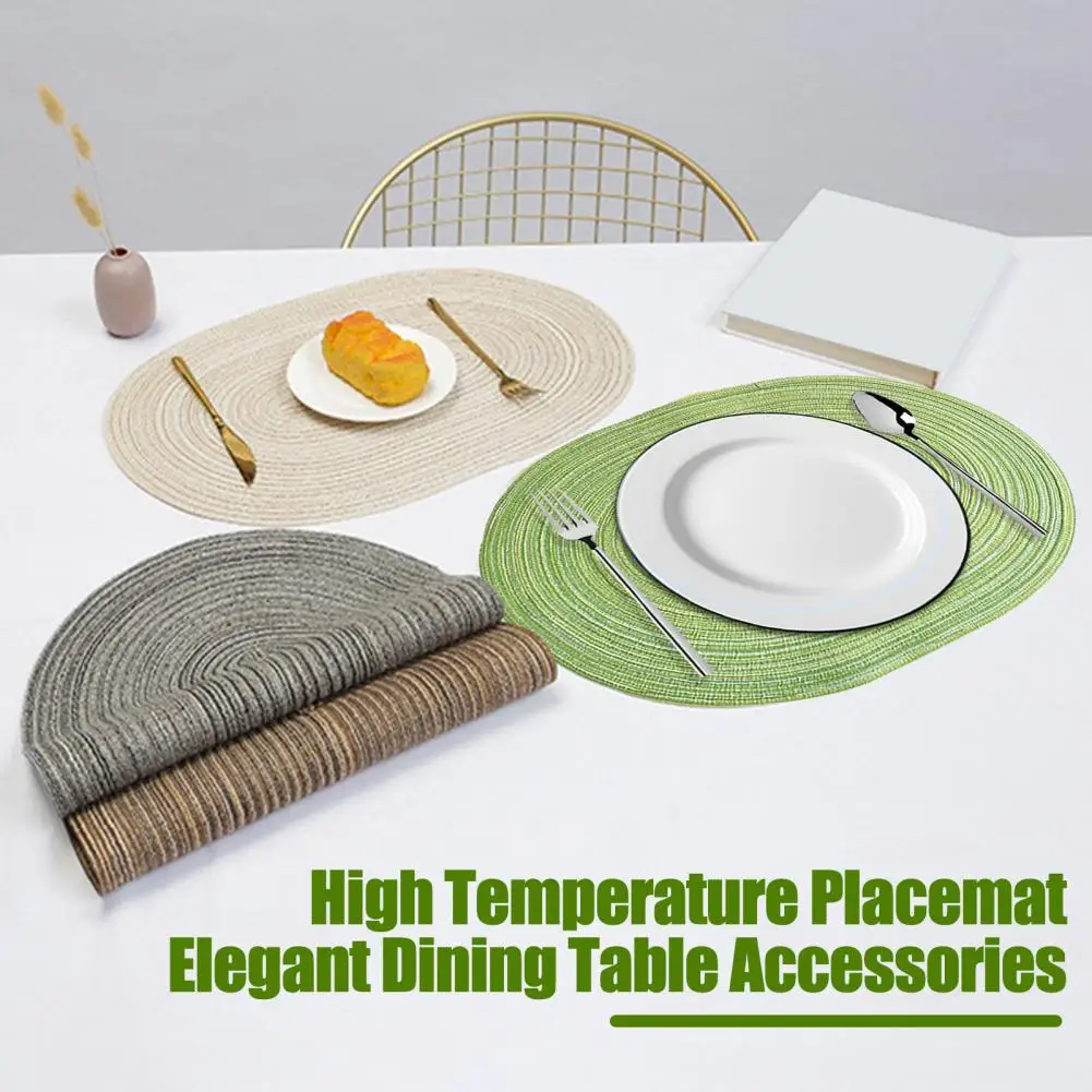 Woven Cotton Yarn Placemats Ellipse Design Minimalist Table Protectors Dining Mats for Home Kitchen