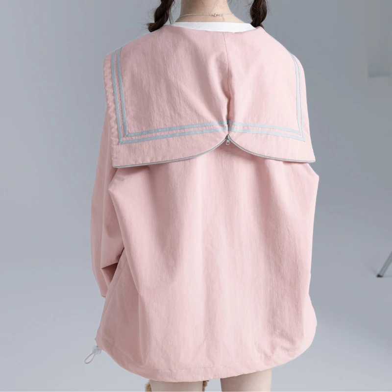 2024 New Japanese JK Uniform College Wind Autumn Winter Sweet Sailor Collar Pink and White Color Pocket Zipper Jacket For Women